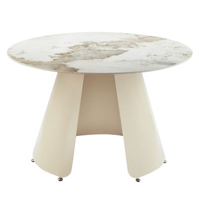 DINING TABLE ROUND SEDAR HM18326 CERAMIC TOP--CREAM WHITE METAL LEGS Φ120x76Hcm.