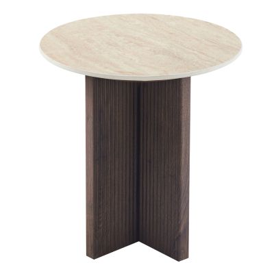 SIDE TABLE SKY HM18330 CERAMIC TOP WITH TRAVERTINE STONE LOOK--MDF BASE IN BROWN Φ45x50H