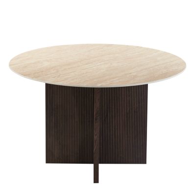 DINING TABLE ROUND SKY HM18331 CERAMIC TOP IN TRAVERTINE STONE LOOK Φ120x76Hcm.