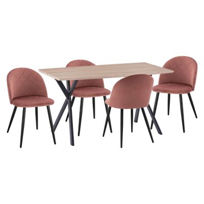 DINING SET 5PCS ALARICK HM21277 MDF TOP--VELVET IN DUSTY PINK & METAL IN BLACK