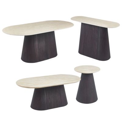 SET 3 TABLES & 1 CONSOLE CATER HM21261 CERAMIC TOP WITH TRAVERTINE STONE LOOK--MDF BASE DARK BROWN