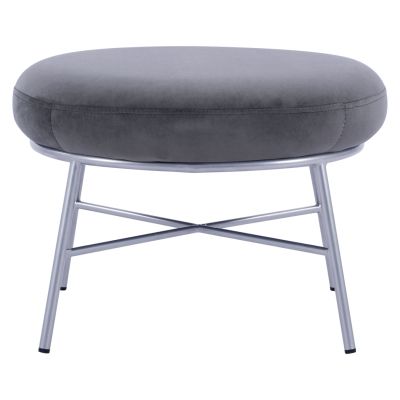 Stool with footrest Trudi HM8640.01 Grey velvet with silver base 55x46x38m