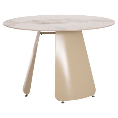 DINING TABLE ROUND SEDAR HM18326 CERAMIC TOP--CREAM WHITE METAL LEGS Φ120x78Hcm.
