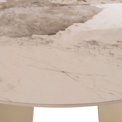 DINING TABLE ROUND SEDAR HM18326 CERAMIC TOP--CREAM WHITE METAL LEGS Φ120x78Hcm.