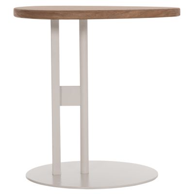 SIDE TABLE OVAL ALPER HM18328 MDF IN SONAMA--METAL BASE IN WHITE 50x50x51Hcm.