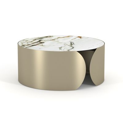 COFFEE TABLE ROUND SERIES OBSESSION SM18089 CERAMIC TOP WITH GLASS-METAL LEGS Φ80x35Hcm.