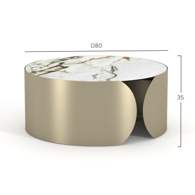COFFEE TABLE ROUND SERIES OBSESSION SM18089 CERAMIC TOP WITH GLASS-METAL LEGS Φ80x35Hcm.