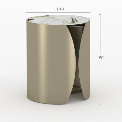 SIDE TABLE ROUND SERIES OBSESSION SM18090 CERAMIC TOP WITH GLASS-METAL LEGS Φ40x50Hcm.