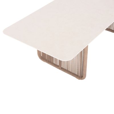 ALUMINUM DINING TABLE SERIES ETHEREAL SM6167 IVORY-COLORED SINTERED STONE TOP-BEIGE P.E.ROPE 240x100x73.5Hm.