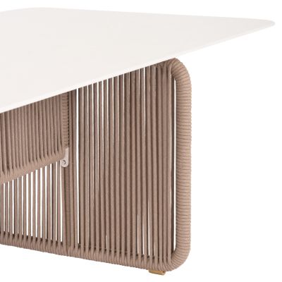 ALUMINUM DINING TABLE SERIES ETHEREAL SM6167 IVORY-COLORED SINTERED STONE TOP-BEIGE P.E.ROPE 240x100x73.5Hm.