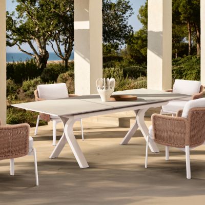 EXPANDABLE ALUMINUM DINING TABLE ANDROMEDA (S) SM6183 FRAME & SINTERED STONE TOP IN IVORY COLOR 180-240x100x76,5H