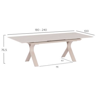 EXPANDABLE ALUMINUM DINING TABLE ANDROMEDA (S) SM6183 FRAME & SINTERED STONE TOP IN IVORY COLOR 180-240x100x76,5H