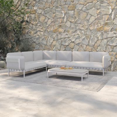 OUTDOOR LOUNGE SET 4PCS PEGASUS SM6199.02 CREAM WHITE ALUMINUM- BEIGE P.E.ROPE & OLEFIN FABRIC
