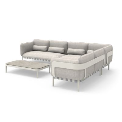 OUTDOOR LOUNGE SET 4PCS PEGASUS SM6199.02 CREAM WHITE ALUMINUM- BEIGE P.E.ROPE & OLEFIN FABRIC