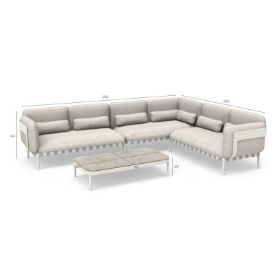 OUTDOOR LOUNGE SET 4PCS PEGASUS SM6199.02 CREAM WHITE ALUMINUM- BEIGE P.E.ROPE & OLEFIN FABRIC