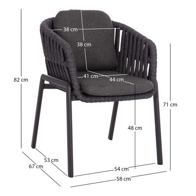 DINING ARMCHAIR EOS SM6212.01 DARK GREY ALUMINUM-STRAPS-OLEFIN FABRIC 65x62x80Hcm.