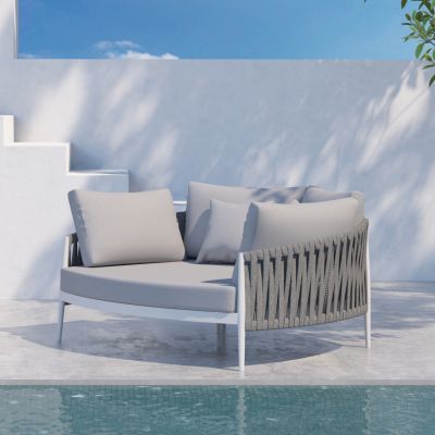 DAYBED SERIES POLARIS SM6215.02 ALUMINUM IN CREAM WHITE-STRAP ROPE & OLEFIN IN BEIGE 164x144x84Hcm.