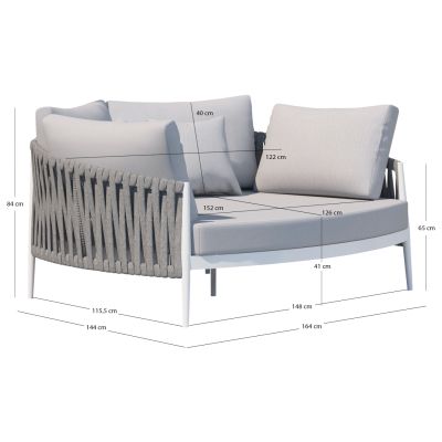 DAYBED SERIES POLARIS SM6215.02 ALUMINUM IN CREAM WHITE-STRAP ROPE & OLEFIN IN BEIGE 164x144x84Hcm.