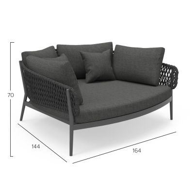 DAYBED 2-SEATER SERIES CAMELLIA SM6217.01 DARK GREY ALUMINUM-P.E.ROPE-OLEFIN 164x144x70Hcm.