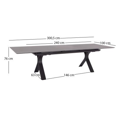 EXPANDABLE ALUMINUM DINING TABLE ANDROMEDA (L) SM6184.02 FRAME & SINTERED STONE TOP IN GREY COLOR 240-300x100x76.5H