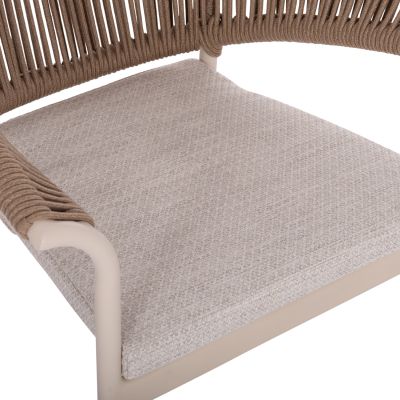 ALUMINUM DINING CHAIR STELLAR SM6320 IVORY FRAME & CUSHION-NATURAL ROPE 64,5x60x78,5Hcm