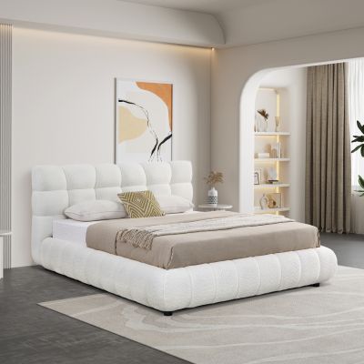 ΚΡΕΒΑΤΙ ΔΙΠΛΟ ΜΕ ΑΠΟΘ.ΧΩΡΟ BUBBLE SM725.02 ΛΕΥΚΟ CHENILLE ΥΦΑΣΜΑ--ΣΤΡΩΜΑ 160x200εκ
