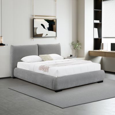 ΚΡΕΒΑΤΙ ΔΙΠΛΟ ΜΕ ΑΠΟΘ.ΧΩΡΟ NUVIA SM728.01 ΓΚΡΙ FAUX FUR ΥΦΑΣΜΑ--ΣΤΡΩΜΑ 160x200εκ