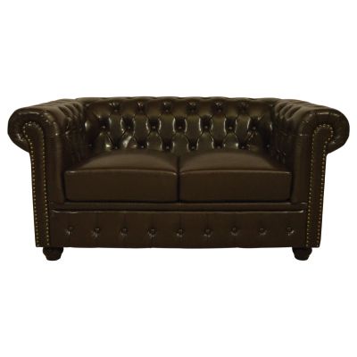 Диван 2 места Chesterfield тип HM3010.01 тъмно кафява изкуствена кожа 155x90x73 см