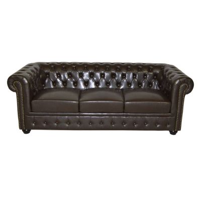 Диван 3 места Chesterfield тип HM3009.01 тъмно кафява изкуствена кожа 208x90x73 см