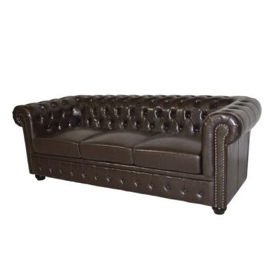 Диван 3 места Chesterfield тип HM3009.01 тъмно кафява изкуствена кожа 208x90x73 см