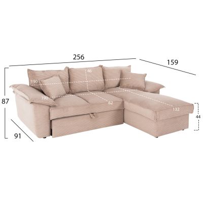 CORNER SOFA-BED WITH STORAGE SPACE ALDO HM3276.01R BEIGE FABRIC 256x91-159x87Hcm.