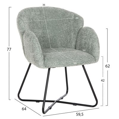 ARMCHAIR HARNIS HM9603.05 PISTACHIO GREEN BOUCLE-BLACK METAL BASE 59.5x64x77Hcm.