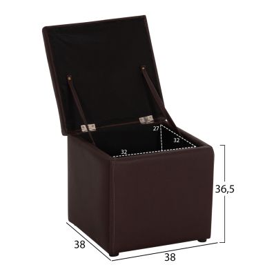 Stool PU with storage space Brown cube HM224.03--38x38x36.5Hcm