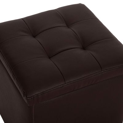 Stool PU with storage space Brown cube HM224.03--38x38x36.5Hcm