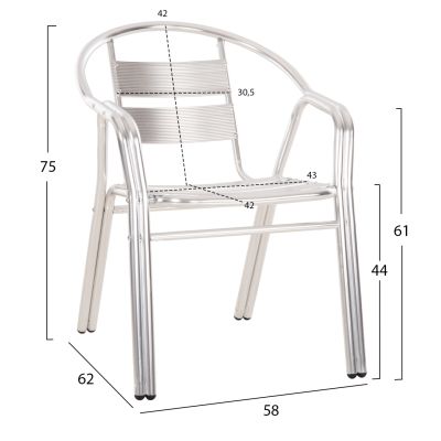 ALUMINUM ARMCHAIR MORIS HM5018 DOUBLE FRAME IN SILVER (METALLIC) COLOR 58x62x75Hcm.