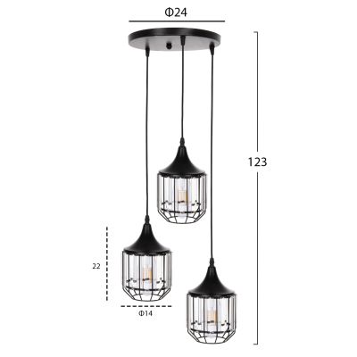 ПАНЕЛЕН ЛАМПА HM4084 3-LIGHT ЧЕРЕН МЕТАЛ-СТЪКЛО Φ14x123Hcm.