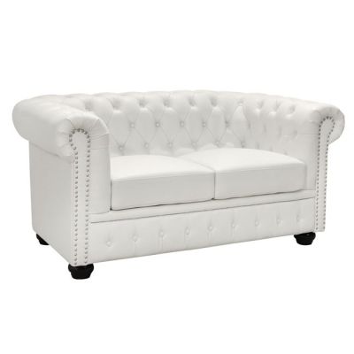 Диван 2 места Chesterfield тип HM3010.02 Бяла матова изкуствена кожа 155x90x73 см