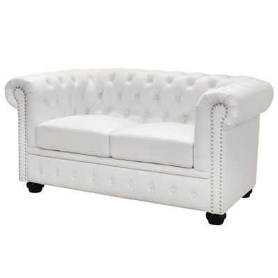 Диван 2 места Chesterfield тип HM3010.02 Бяла матова изкуствена кожа 155x90x73 см