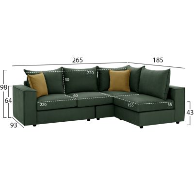 CORNER SOFA MONZA HM3256.17 INTERCHANGEABLE GREEN 265x195x98