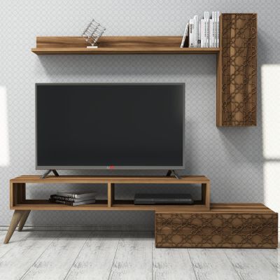 TV FURNITURE SET HM9518.03 MELAMINE IN WALNUT COLOR 150x37.2x37.8Hcm.