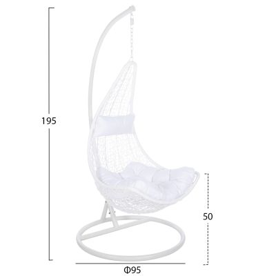 HANGING NEST MILLIE HM5996.03 METAL-SYNTHETIC RATTAN & CUSHIONS IN WHITE Φ95x195Hcm.