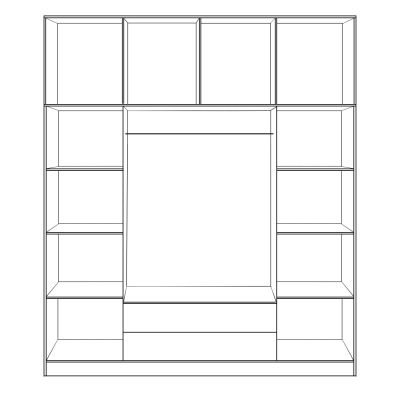 Wardrobe 4 Door with Loft 200x240x55.5 and 2 drawers sonama