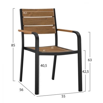 Aluminum Armchair Grey with Polywood HM5127.02 55x56x85 cm.