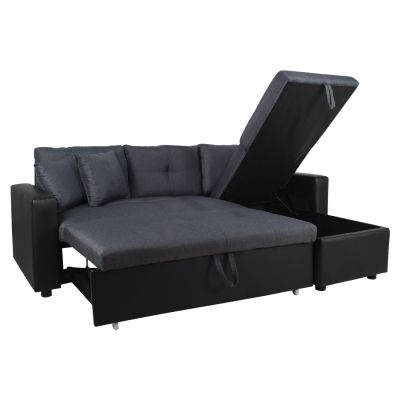 Corner Sofa Bed  Wayne 220x146x86 HM3028.01 Grey with Black PU