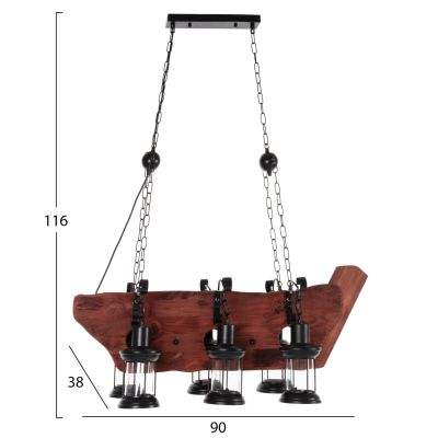 ТАВАН 6-ОСВЕТИТЕЛНО ТЕЛА HM4117 ДЪРВО-МЕТАЛ-СТЪКЛО 116Hcm.