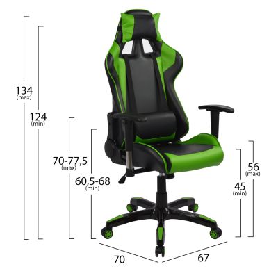 Office Gaming chair HM1056.03 Racing Black and Green PU 67x70x134 cm