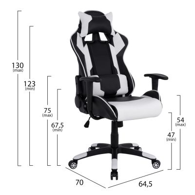 Office Gaming chair HM1072.04 Black-White color 66,5x70x(122-129) cm