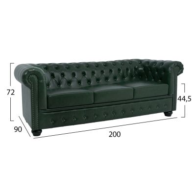 Sofa 3 Seater T. Chesterfield HM3009.08 PU Cypress Green 208x90x73 cm.