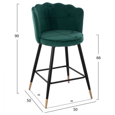 СРЕДНО ВИСОЧА ТАБУРЕТКА HM8736.03 КАДИФЕНО ЗЕЛЕНА МЕТАЛНА РАМКА 50x50x90 см.