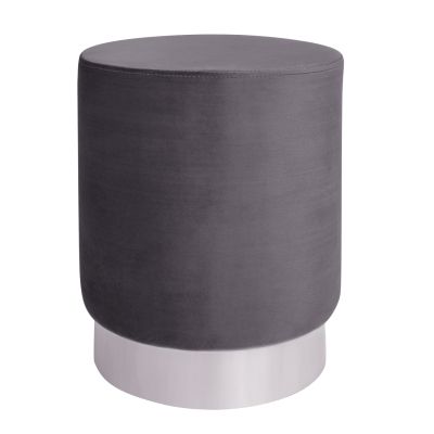 Velvet stool Levy HM8408.01 grey with silver base ''35x43cm